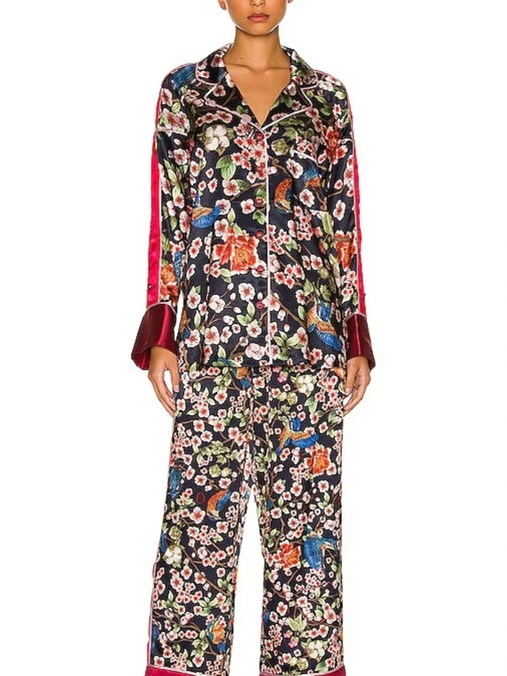 Free People x We are Hah Floral Navy and Pink Pajama Set